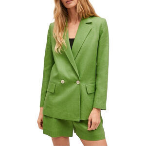 MANGO 100% linen suit set blazer with shorts green Sz XXL & XL